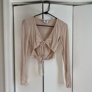 Princess Polly Nude Tie-Front Long Sleeve Crop Top